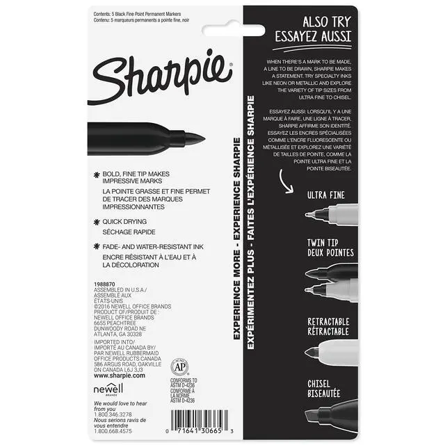 Alt view image 7 of 7 - Sharpie Fine Tip Permanent Markers, Black, 5 Count, Quick Drying, Fade Resistant