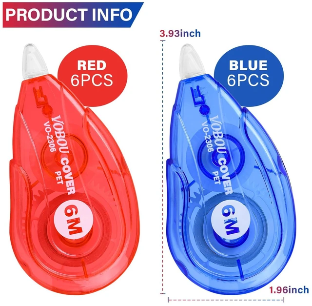 Alt view image 5 of 6 - Vobou White Correction Tape, 12-Pack, 6M/256" x 0.2", Red and Blue, Easy-to-Use Applicator for Instant Corrections, for School and Office