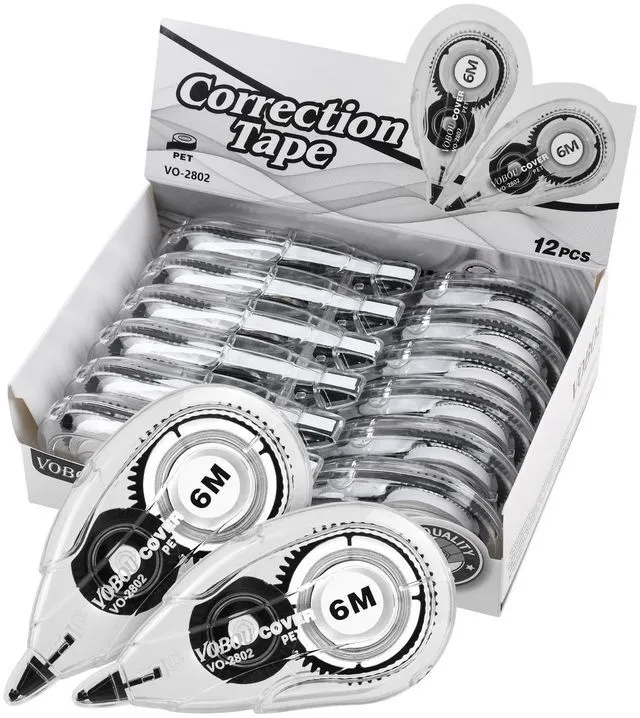 Main image of Vobou Correction Tape Dispenser, White, 12-Pack, 6M/256, Tape Width 0.2in, for School and Office