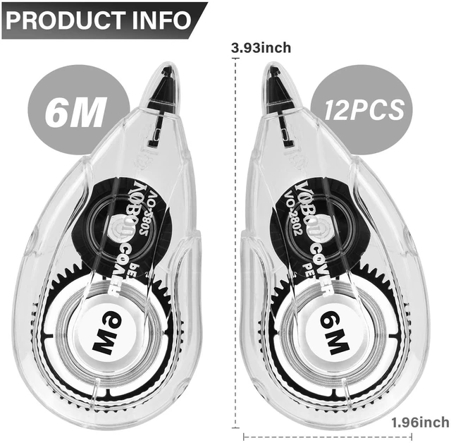 Alt view image 7 of 7 - Vobou Correction Tape Dispenser, White, 12-Pack, 6M/256, Tape Width 0.2in, for School and Office