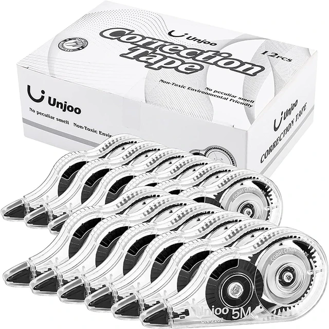 Main image of Unjoo White Correction Tape, 12-Pack, 5M (196" x 0.2"), Black