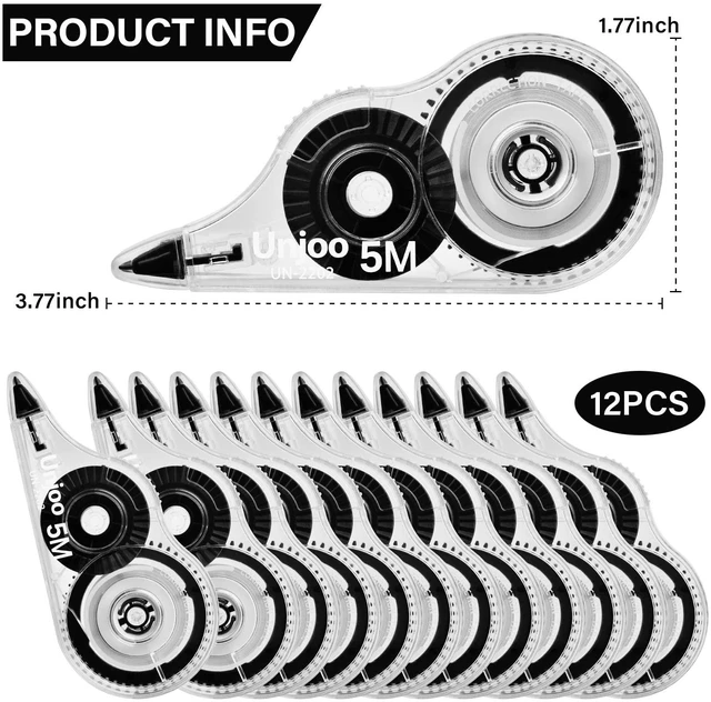Alt view image 5 of 6 - Unjoo White Correction Tape, 12-Pack, 5M (196" x 0.2"), Black
