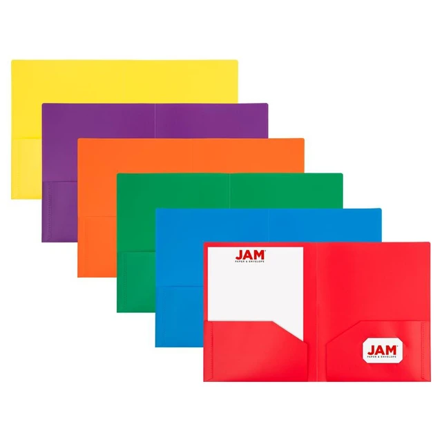 Alt view image 2 of 6 - JAM PAPER Heavy Duty Plastic 2 Pocket Extra Tough School Folders, Assorted Primary Colors, 6/Pack