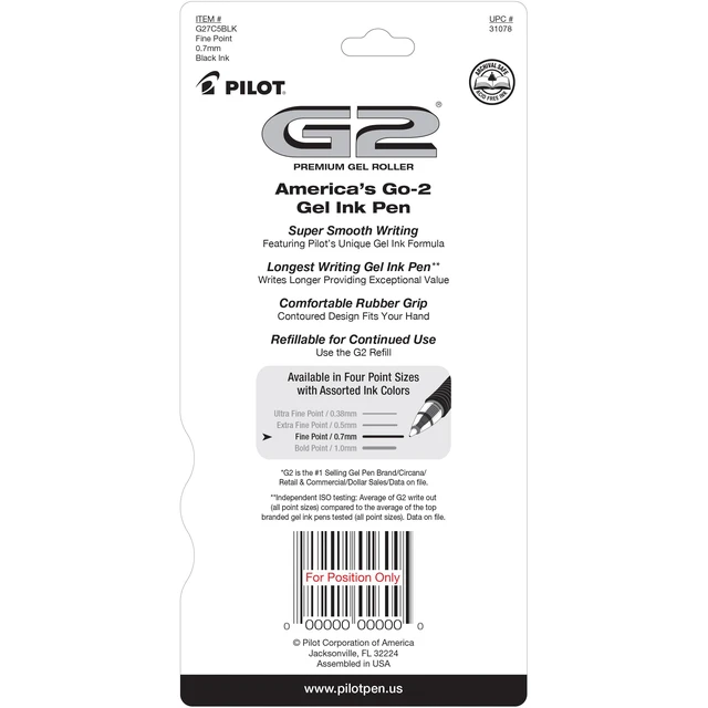 Alt view image 4 of 6 - PILOT G2 Premium Gel Pens, Fine Point 0.7mm, Black Ink, 5-Pack