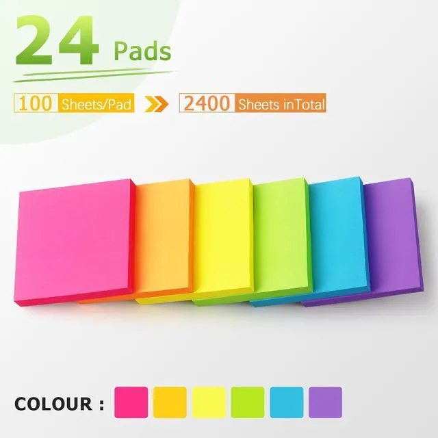Alt view image 3 of 7 - 3x3in Bright Colors Self-Stick Sticky Notes, 24 Pads, 70 Sheets per Pad
