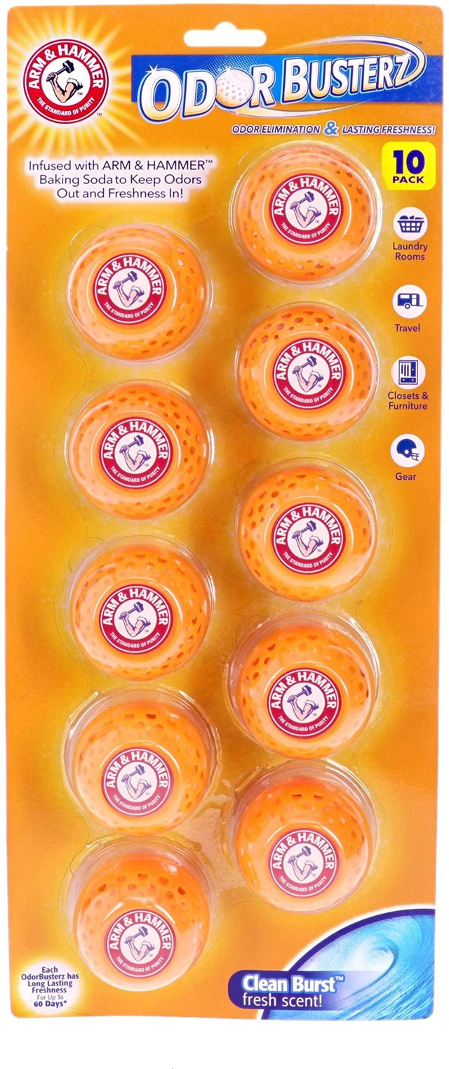 Main image of Arm & Hammer OdorBusterz Odor Eliminator Balls, Clean Burst, 10 Count - Baking Soda Odor Control for Closets, Drawers, Hampers & Small Spaces
