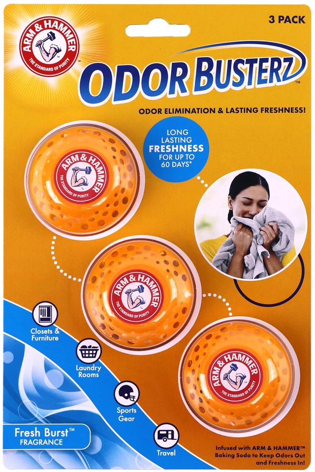 Main image of Arm & Hammer OdorBusterz Odor Eliminator Balls, Fresh Burst, 3 Count - Baking Soda Odor Control for Closets, Drawers, Hampers & Small Spaces