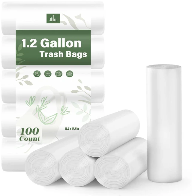 Main image of Jaoul 1.2 Gallon Unscented Strong Small Trash Bags for Bathroom Can, White Trash Can Liners, 100 Count