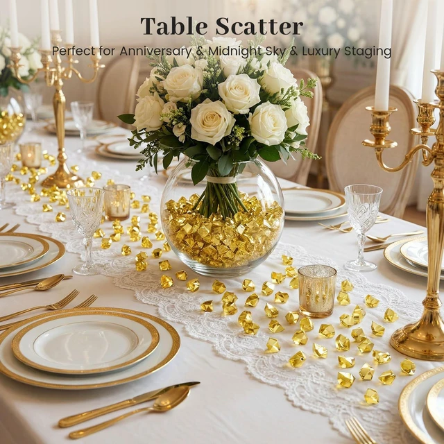 Alt view image 2 of 6 - DOMESTAR 150PCS Gold Acrylic Ice Rocks Faux Nuggets Gems Vase Fillers
