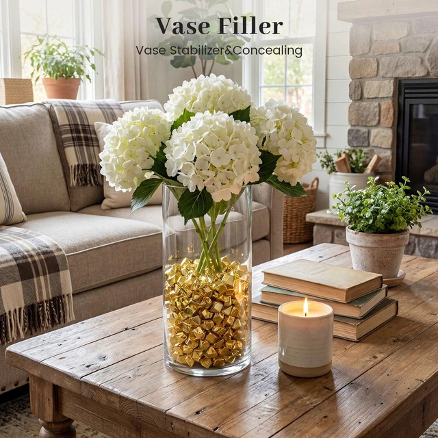 Alt view image 5 of 6 - DOMESTAR 150PCS Gold Acrylic Ice Rocks Faux Nuggets Gems Vase Fillers