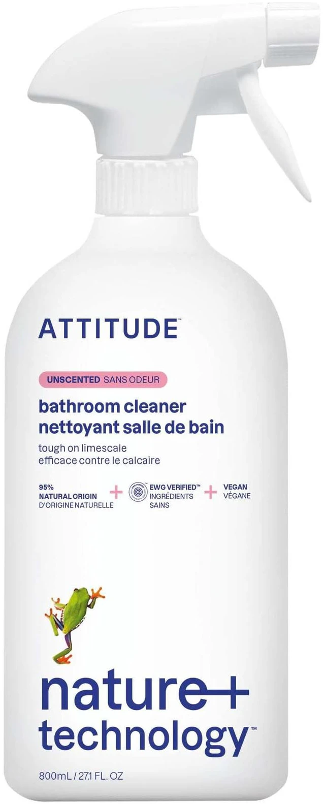 Main image of ATTITUDE Bathroom Cleaner Spray, EWG Verified, Plant-Based & Vegan, Unscented, 27.1Fl Oz, for Tiles, Tubs, Shower Walls, and Grout