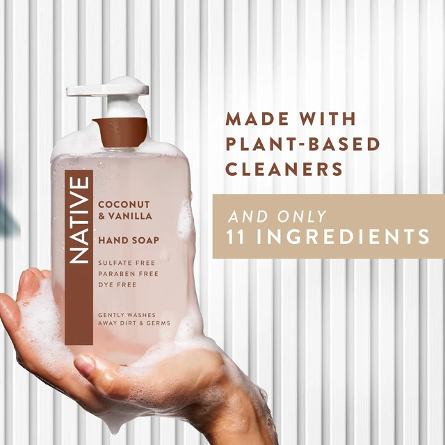 Alt view image 6 of 6 - Native Liquid Hand Soap, Coconut & Vanilla Scent, 13 oz, Non-Drying Formula for Soft, Smooth Hands, Made with Plant-Based Cleansers, Sulfate & Paraben Free