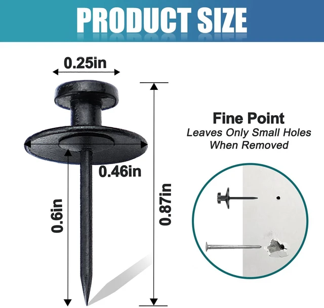 Alt view image 2 of 7 - 50 Pack Double Headed Picture Hanging Nails with Hand Protector, Renter Friendly Push Pins, Heavy Duty Wall Hooks for Drywall, Corkboard, Wall Decor