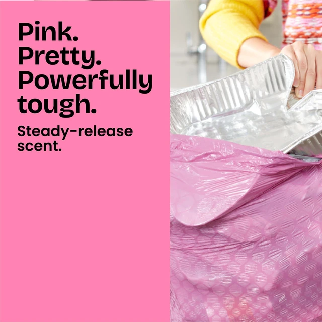 Alt view image 4 of 6 - Glad ForceFlex MaxStrength Tall Kitchen Trash Bags, Rip and Tear Resistant, Cherry Blossom Scented Pink, Odor Control with Febreze Freshness, 13 Gallon, 90 Count