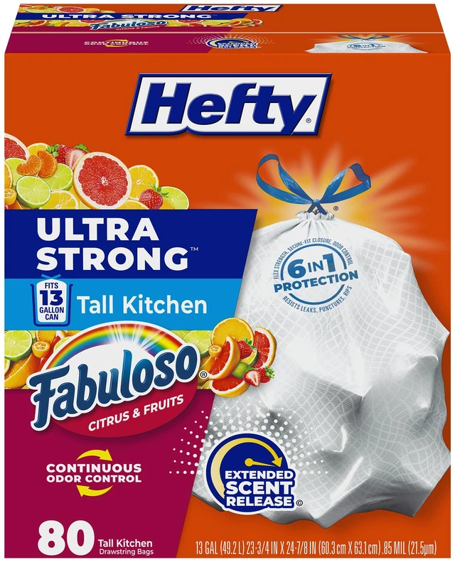 Main image of Hefty Ultra Strong 13Gal Kitchen Trash Bags, White, Fabuloso Citrus, 80ct