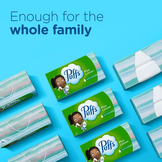 Alt view image 5 of 6 - Puffs Plus Lotion Facial Tissue, Pack of 4, 48 Tissues, Cube Box