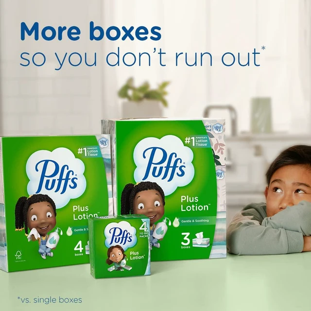 Alt view image 2 of 6 - Puffs Plus Lotion Facial Tissue, Pack of 4, 48 Tissues, Cube Box
