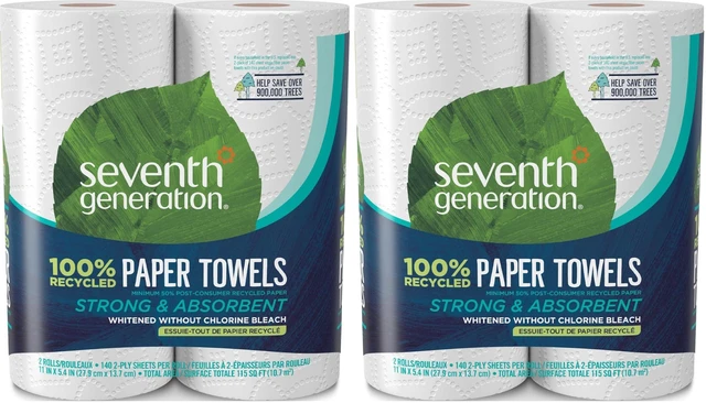 Main image of Seventh Generation Paper Towels, 2-Ply, 100% Recycled Paper, 2 Rolls (Pack of 2) (Packaging May Vary)