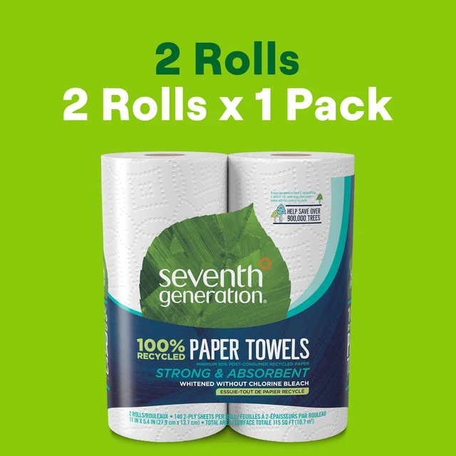 Alt view image 3 of 4 - Seventh Generation Paper Towels, 2-Ply, 100% Recycled Paper, 2 Rolls (Pack of 2) (Packaging May Vary)