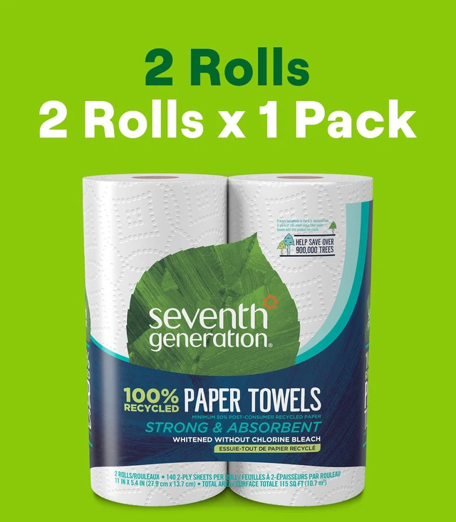 Alt view image 5 of 6 - Seventh Generation 100% Recycled Paper Towels, 2 Rolls, 140 2-Ply Sheets, White, Strong & Absorbent, Whitened Chlorine-Free, Kitchen, Bathroom & Everyday Cleaning