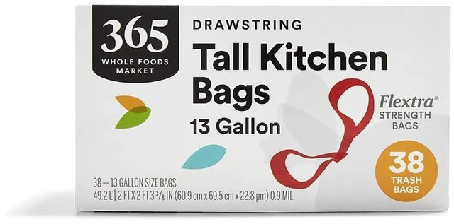 Main image of Flextra Strength Drawstring Tall Kitchen Trash Bags, 13 Gallon, 38 Count, 365 by Whole Foods Market