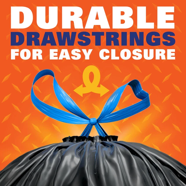Alt view image 4 of 5 - Hefty Strong 30 Gallon Trash Bags, Drawstring, Puncture, Leak, and Tear Resistant, Black, Unscented, 56 Bags