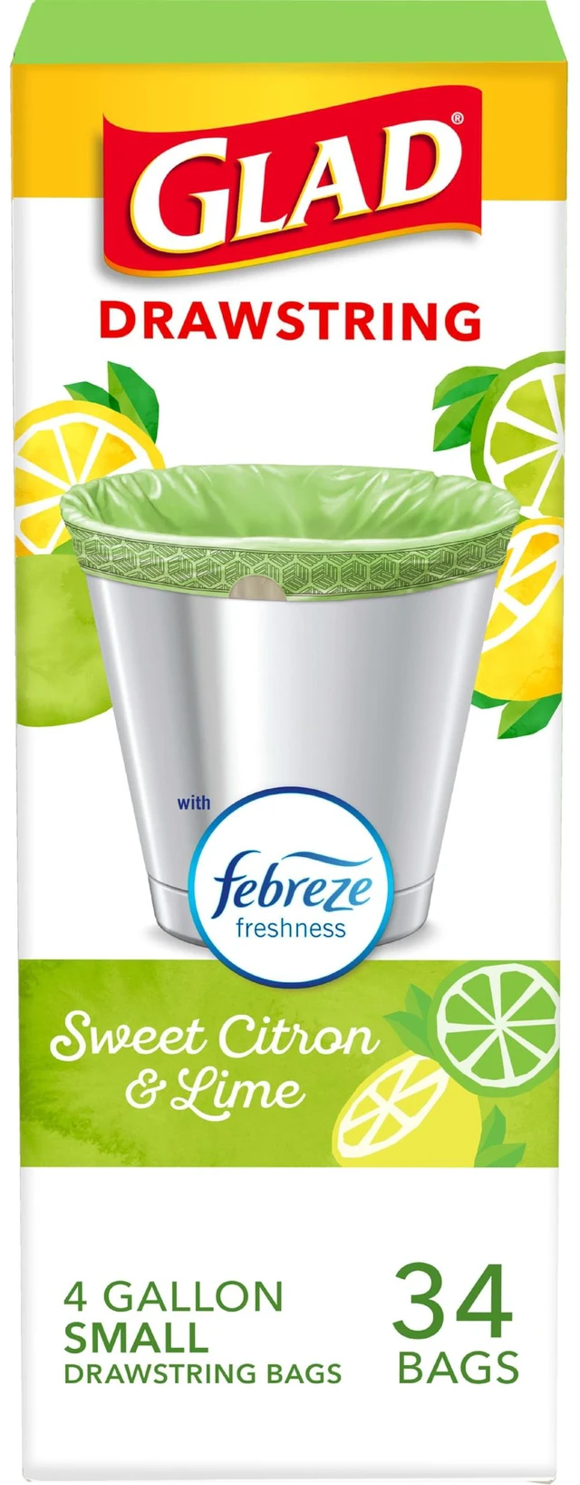 Main image of Glad Small Kitchen Drawstring Trash Bags, 4 Gallon, Febreze Sweet Citron & Lime, 34 Count
