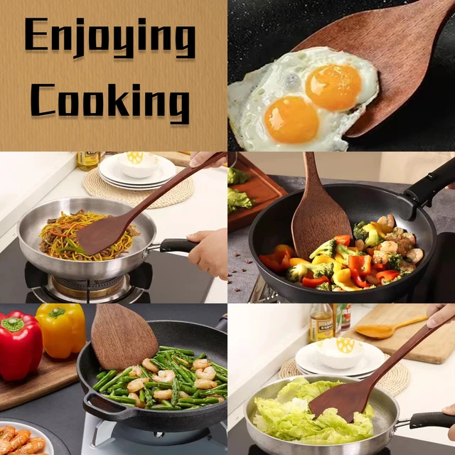 Alt view image 5 of 7 - Wooden Spatula Flat Turner for Nonstick Cookware, Wood Kitchen Utensil for Baking Mixing Scraping
