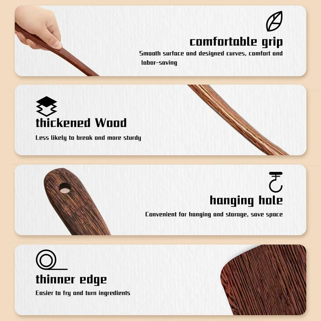 Alt view image 7 of 7 - Wooden Spatula Flat Turner for Nonstick Cookware, Wood Kitchen Utensil for Baking Mixing Scraping