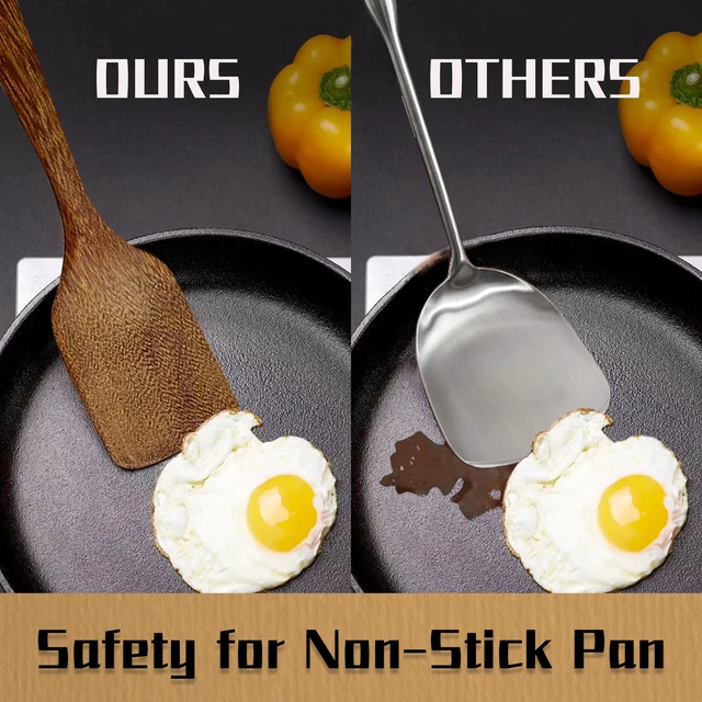 Alt view image 3 of 7 - Wooden Spatula Flat Turner for Nonstick Cookware, Wood Kitchen Utensil for Baking Mixing Scraping