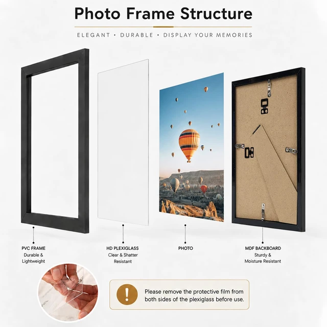 Alt view image 5 of 7 - JCJMY 6x10 Picture Frame Black, Wall Hanging or Tabletop, Horizontal or Vertical Mounting, Shatter Resistant Plexiglass