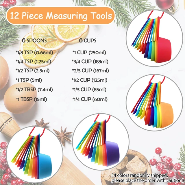 Alt view image 4 of 7 - 12-Piece Measuring Cups and Spoons Set, Colored Kitchen Measuring Tools, Durable Nesting for Dry and Liquid, Dishwasher Safe