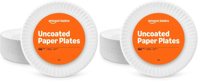 Main image of Amazon Basics 9" Uncoated White Paper Plates, 200 Count, 2 Pack