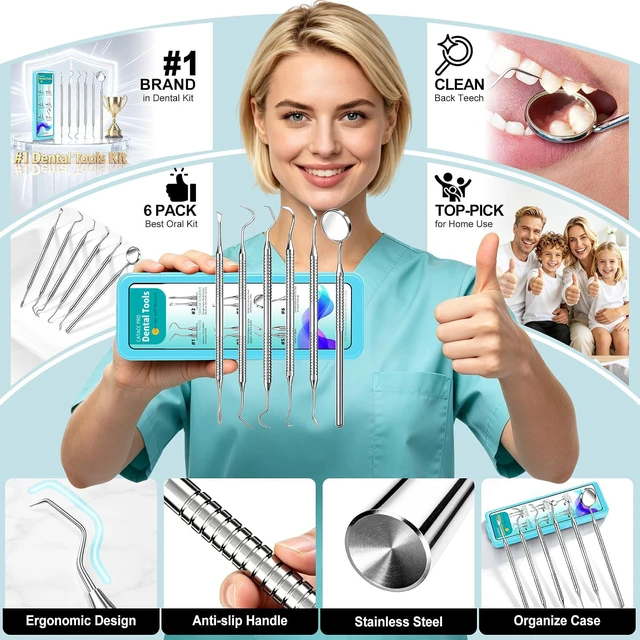 Alt view image 4 of 7 - Dental Pick Tools Kit, Tooth Scraper Plaque Tartar Remover