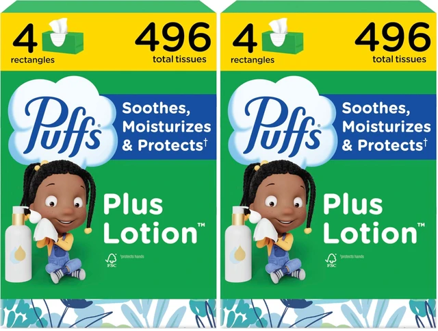 Main image of Puffs Plus Lotion Facial Tissues, 4 Family Boxes, 124 tissues per box (Pack of 2)