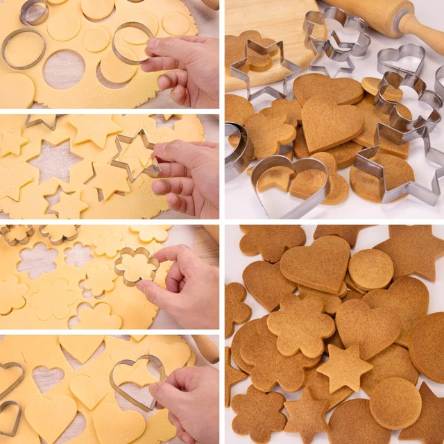 Alt view image 3 of 7 - Metal Cookie Cutters Set 12 Pieces, Stainless Steel 3 Heart Cookie Cutters, 3 Star Cookie Cutters, 3 Flower Cookie Cutters, 3 Round Cookie Cutters for Valentine's Day Christmas Holiday