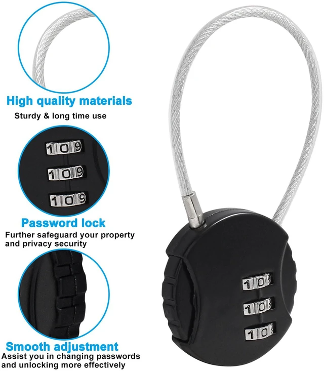 Alt view image 2 of 5 - Waziaqoc 2 Pcs Wire Rope Lock, Mini Combination Lock, Pink, Black