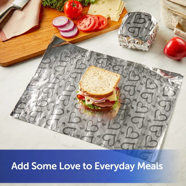 Alt view image 4 of 6 - Reynolds Wrap Fun Foil Embossed Aluminum Foil Roll with Hearts, Premium Raised Textured Roll for Food Gifting, Anniversaries, Birthdays, and More, 16.6 Yards x 12 Inches, 50 Sq. Ft.