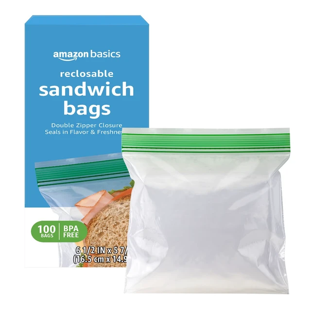 Alt view image 5 of 6 - Amazon Basics Reclosable Double Zipper Sandwich Storage Bags for Food Storage, BPA Free, 100 Count (Pack of 2)