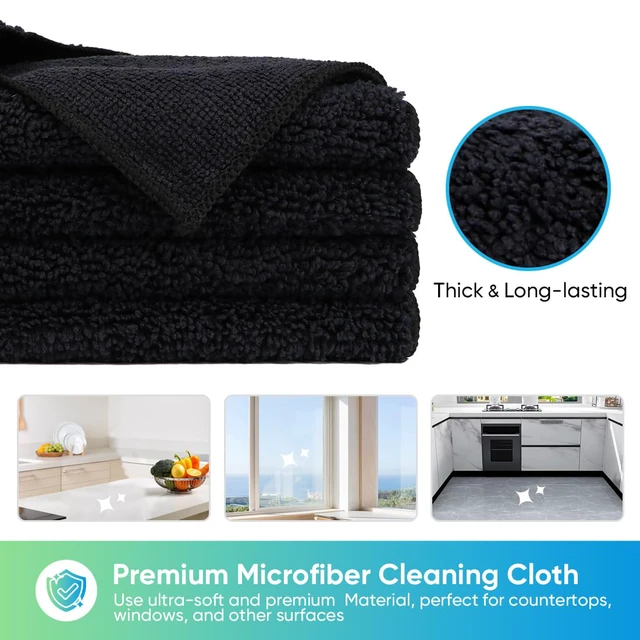 Alt view image 2 of 7 - HOMEXCEL Black Microfiber Cleaning Cloth, Microfiber Towels for Car, 12 PK