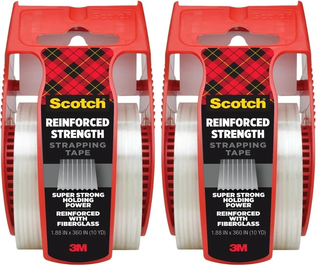 Main image of Scotch Reinforced Strength Shipping Strapping Tape 50-3M with Dispenser, Clear, 1.88" x 360 in, 1 Dispenser/Pack (Pack of 2)