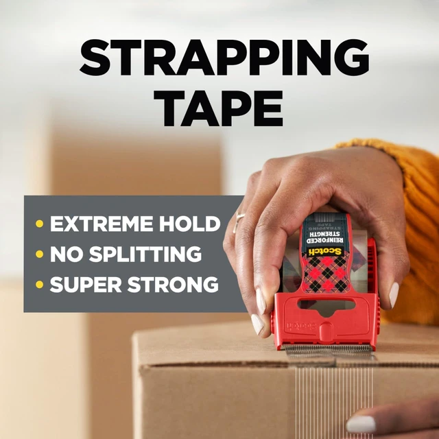 Alt view image 6 of 6 - Scotch Reinforced Strength Shipping Strapping Tape 50-3M with Dispenser, Clear, 1.88" x 360 in, 1 Dispenser/Pack (Pack of 2)