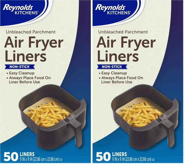 Main image of Reynolds Kitchens Air Fryer Liners Disposable, Unbleached Parchment Paper Sheets, 50 Count (Pack of 2)