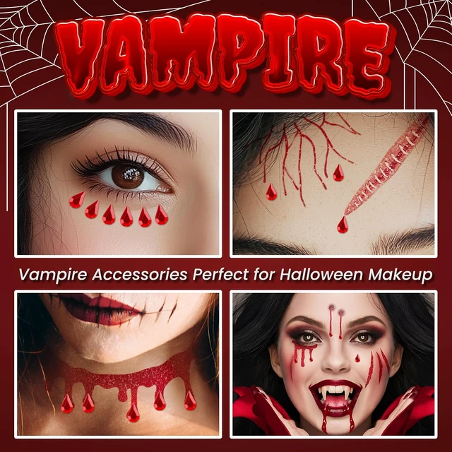 Alt view image 4 of 7 - Glitter Vampire Face Tattoos with Face Gems, Halloween Costumes Accessories