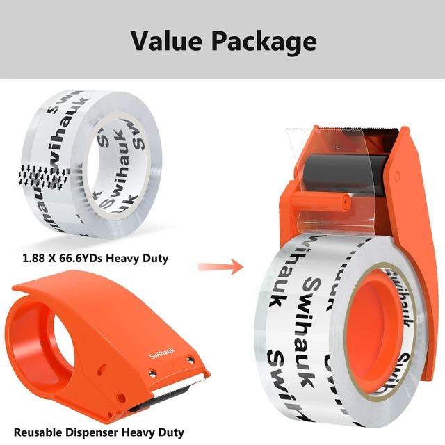 Alt view image 7 of 7 - Swihauk 1.88 in x 66.6 YDs Heavy Duty Packing Tape with Dispenser, Strong & Durable Shipping Tape, Packaging Tape, Clear Package Tape for Shipping Moving Storage and Mailing, 1 Roll + 1 Dispenser