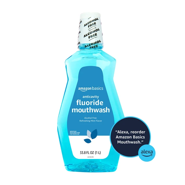 Alt view image 3 of 4 - Amazon Basics Fluoride Mouthwash for Adults, Anticavity, Alcohol Free, Bad Breath Control, Strengthens Teeth - Refreshing Mint Flavor, 1 Liter