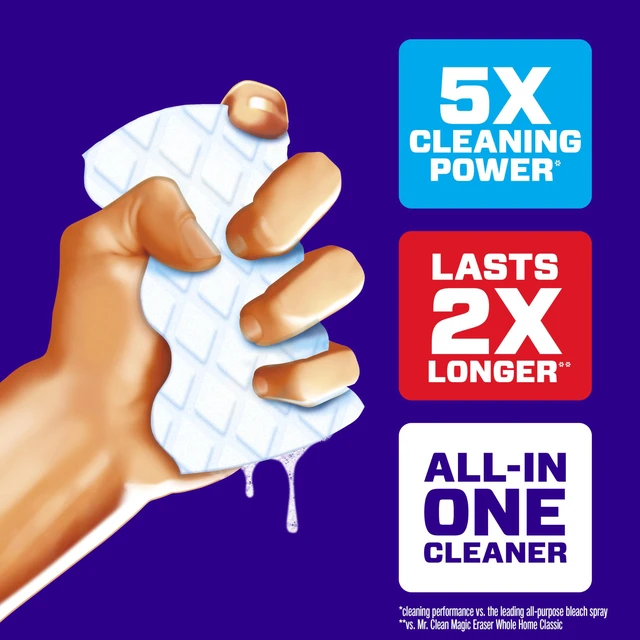 Alt view image 3 of 6 - Mr. Clean Magic Eraser Sponge, All Purpose Cleaner, Cleaning Scrubber, Wall, Sneaker, Kitchen, Bathroom, Shower Cleaner, Cleaning Supplies, Melamine Sponge, Cleaning Pads, Extra Durable, 4ct