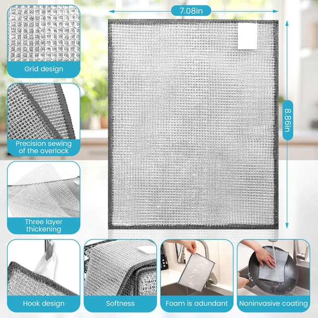 Alt view image 5 of 7 - Forggon Non Scratch Wire Dishcloth,New Upgrade 3-Layer,12pcs,7.08"X8.86"