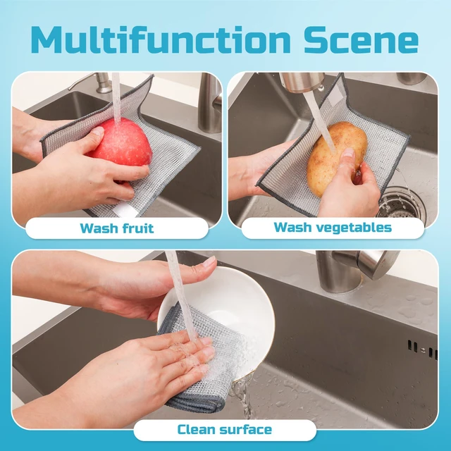 Alt view image 6 of 7 - Forggon Non Scratch Wire Dishcloth,New Upgrade 3-Layer,12pcs,7.08"X8.86"
