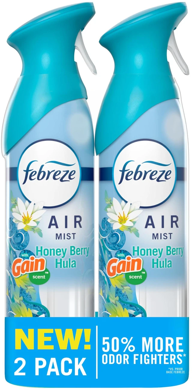 Main image of Febreze Air Mist, Air Freshener Spray, Odor Fighting Room Spray, Deodorizer for Home Bathroom Kitchen Office Apartment Dorm Room Classroom, Gain Honey Berry Hula Scent, 8.1oz (Pack of 2)